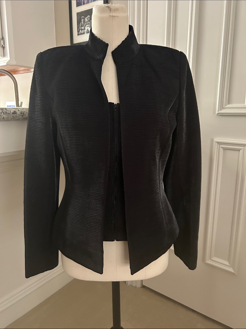 Flores & Flores Black Ribbed Open Front Jacket and Matching Sleeveless Top